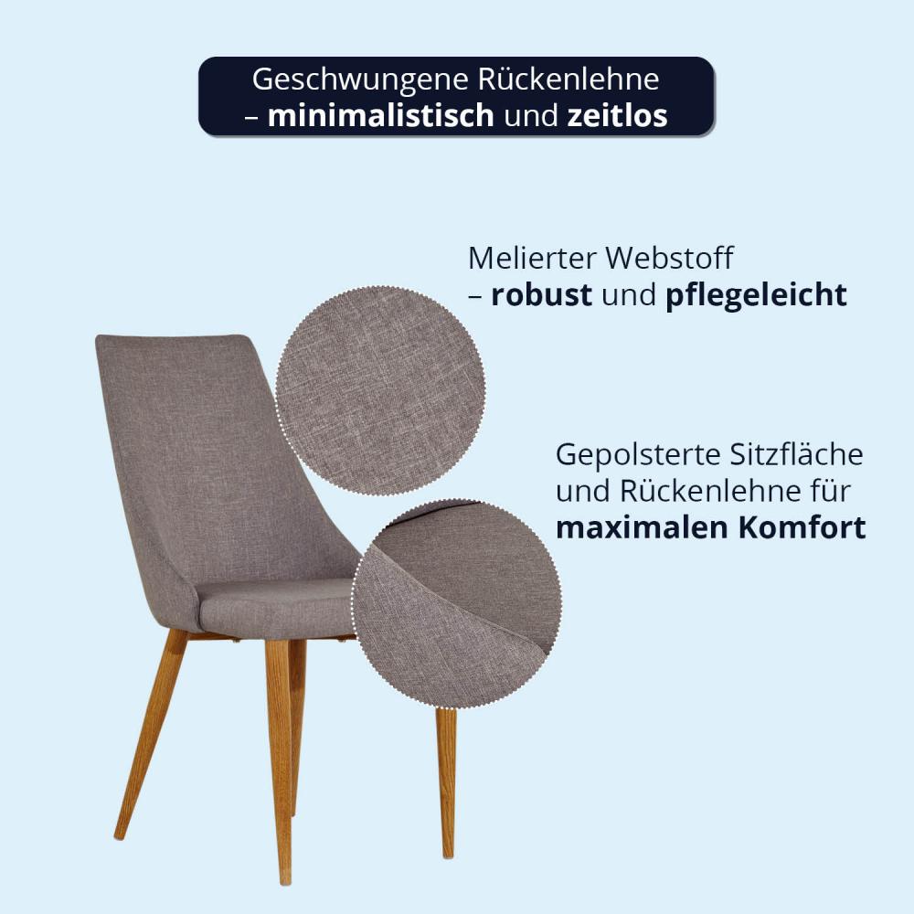 Esszimmerstuhl Polsterstuhl Esszimmer 2er Set Hellgrau | Metallgestell in Holzoptik Eiche | BHT 46,5 x 90 x 63 cm | 110 kg max. Belastbarkeit | ideal für Küche Büro Wohnzimmer Bild 1