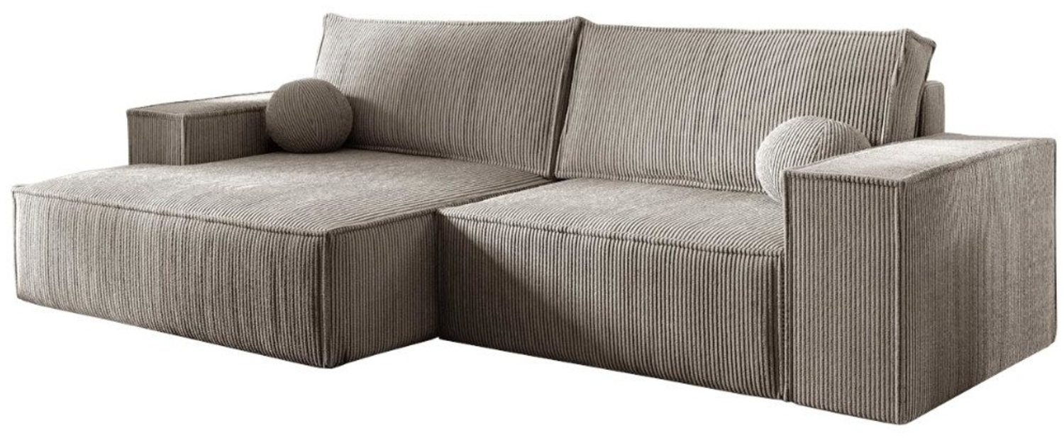 Deine Möbel 24 Wohnlandschaft NEPTUN 255 cm breit Ecksofa Sofa Wohnzimmer L-Couch Cord Samt, Grau Beige Dunkelgrau Anthrazit Graphit Schwarz Hellgrau Creme 2 Teile, mit Schlaffunktion Bettfunktion Bettkasten Stauraum Bild 1