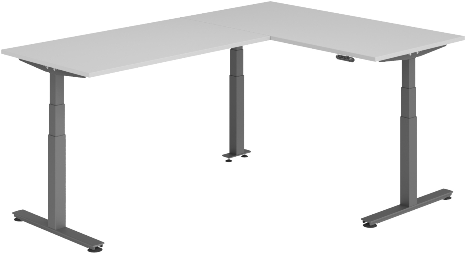 bümö Eckschreibtisch elektrisch höhenverstellbar L-Form: 160 x 240 cm in grau, Gestell graphit - Stehschreibtisch mit Memory-Steuerung, elektrischer XXL Schreibtisch für die Ecke, XDSMW-1616-5-G Bild 1