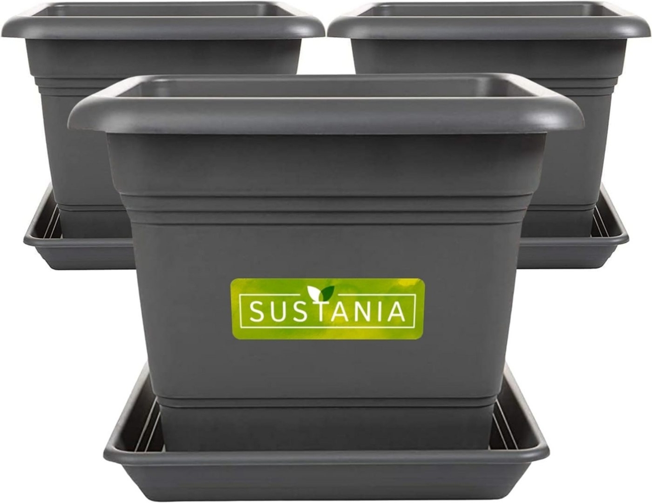 SUSTANIA Blumentopf Großer Pflanzkübel 48x48 für Außen 3er Set, Wetterfester Blumentopf & Pflanztopf Anthrazit Bild 1