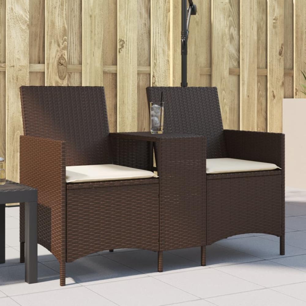 vidaXL Gartensofa 2-Sitzer mit Tisch und Kissen Braun Poly Rattan 4003885 Bild 1