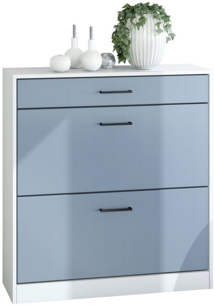 Schuhschrank Schuhkipper Elvas 89 x 95,5 x 27 cm, Korpus in Weiß Matt, Front in Denim matt Bild 1