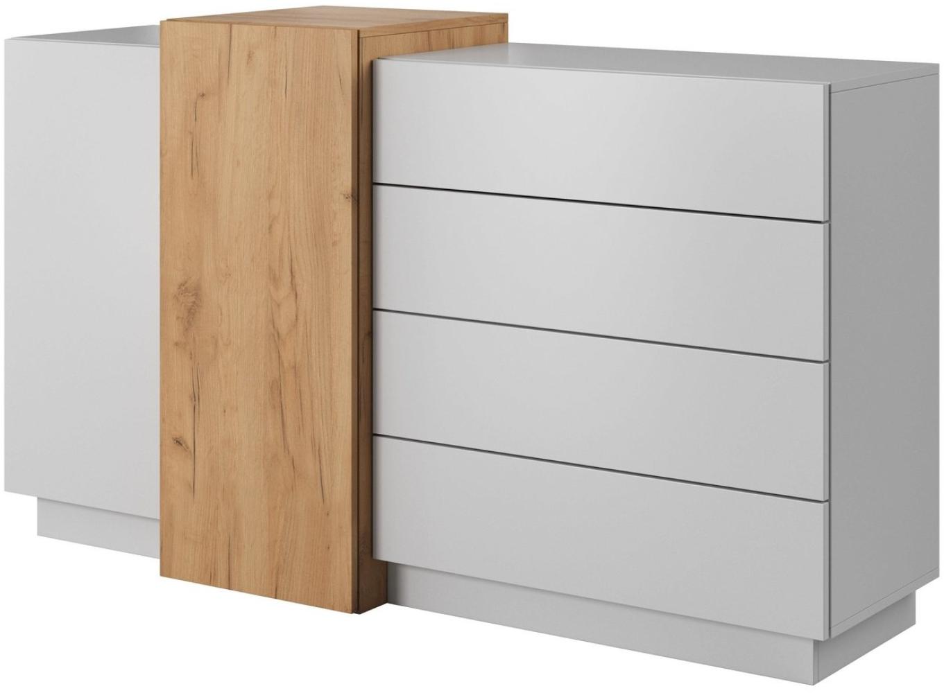 Furnix Kombikommode GLANCI Sideboard mit 2 Türen und 4 Schubladen Weiß-Goldene Craft Eiche, multifunktional, viel Stauraum, made in Europe Bild 1