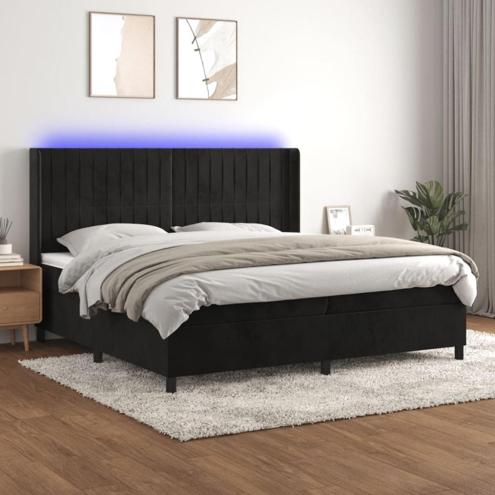 vidaXL Boxspringbett mit Matratze & LED Schwarz 200x200 cm Samt Bild 1