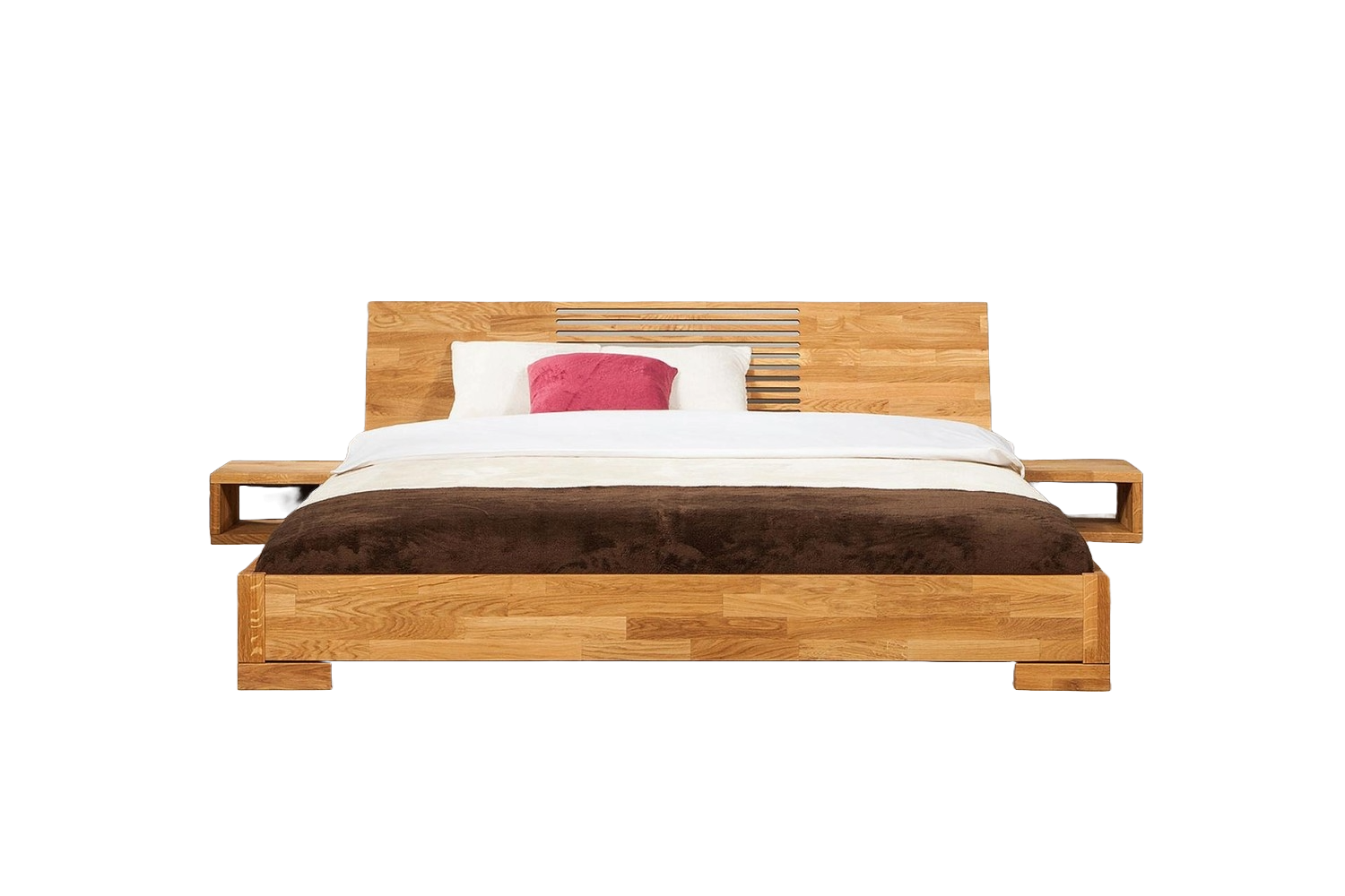 Bett Bento 11 aus Wildeiche massiv 200x200 cm mit Holzkopfteil und Holzbeinen Bild 1