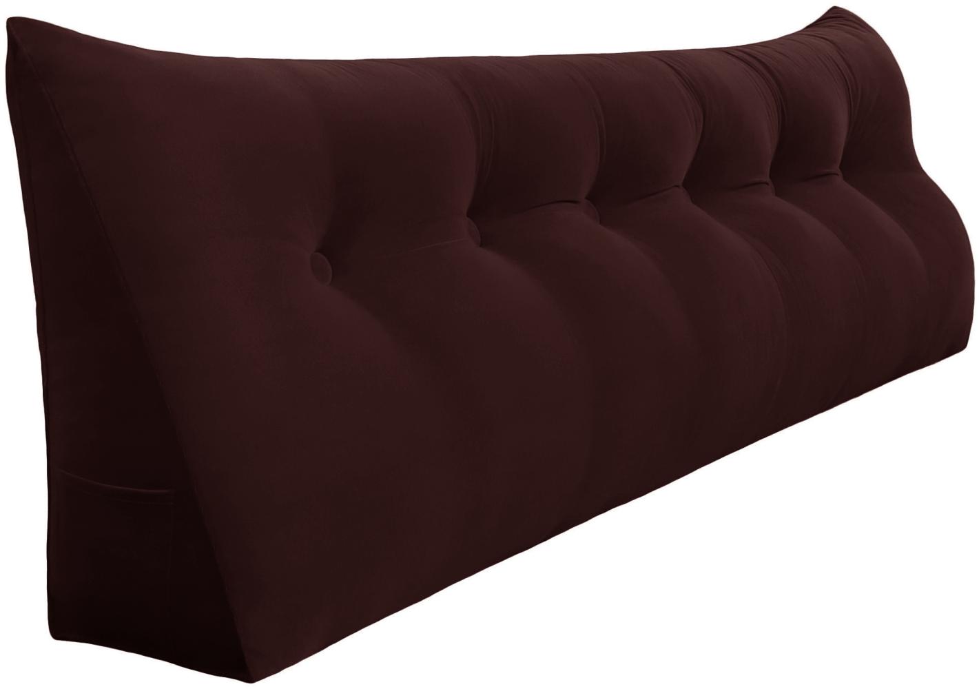 VERCART Großes Keilkissen, Langes Lesekissen, Bettruhe Rückenkissen, Dreieckiges Liegekissen, Dekoratives Kopfteilkissen für Tagesbett oder Tiefes Sofa, Samt Haselnuss Schokolade, 180cm Bild 1