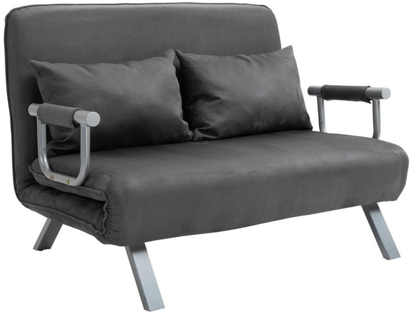 HOMCOM Schlafsofa Zweisitzer mit Bettfunktion, Einzelbett mit Kissen, Schlafsessel 1 Teile, für Wohnzimmer, Grau Bild 1