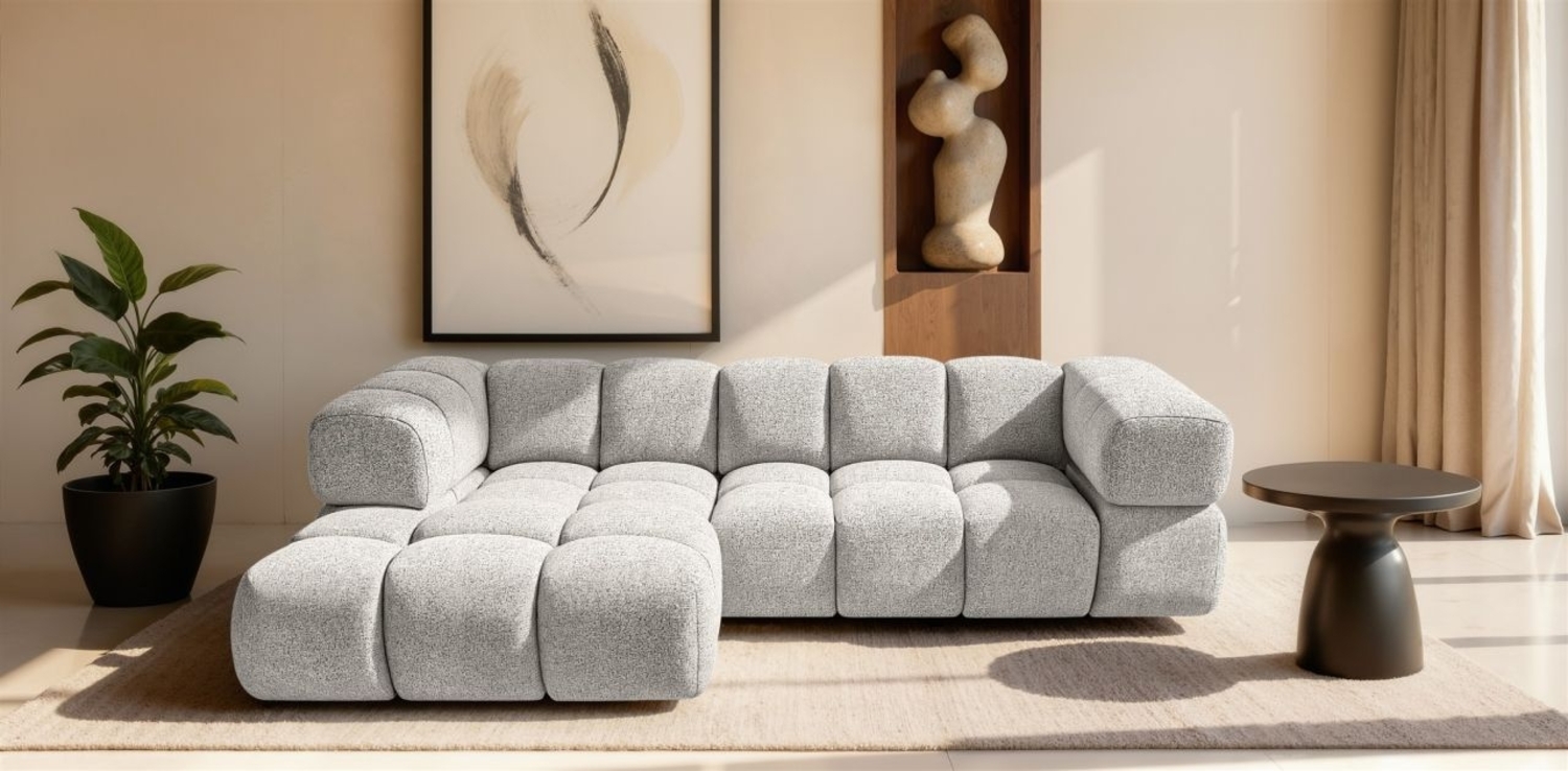 Ecksofa Designersofa BLANCHE in Stoff Puente Hellgrau Ottomane Links Bild 1