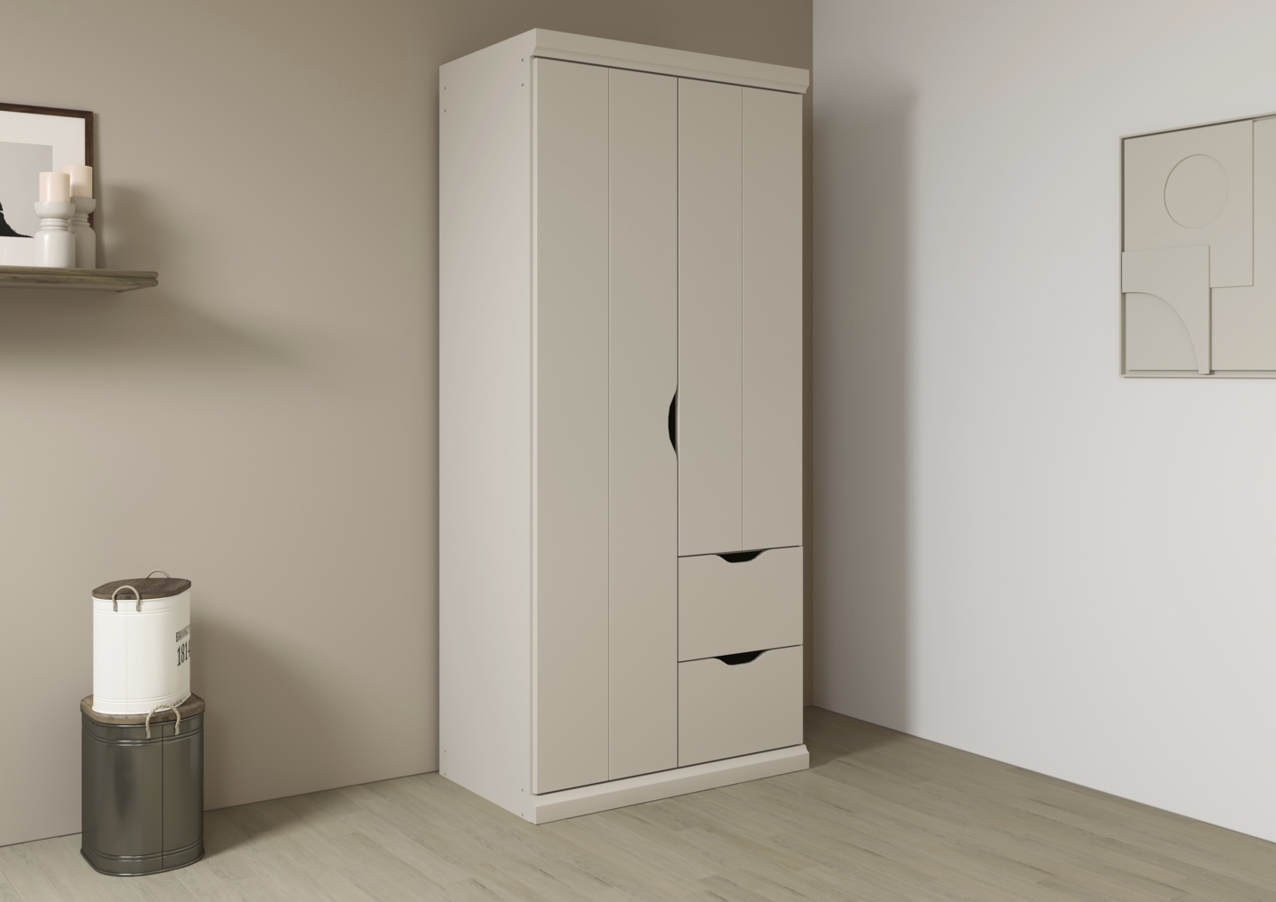 rauch Frieda, Kleiderschrank im Landhausstil, 2-türig, 2 Schubladen, mit 1 Kleiderstange und 1 Einlegeboden, Farbe Beige, BxHxT 91x203x56cm Bild 1