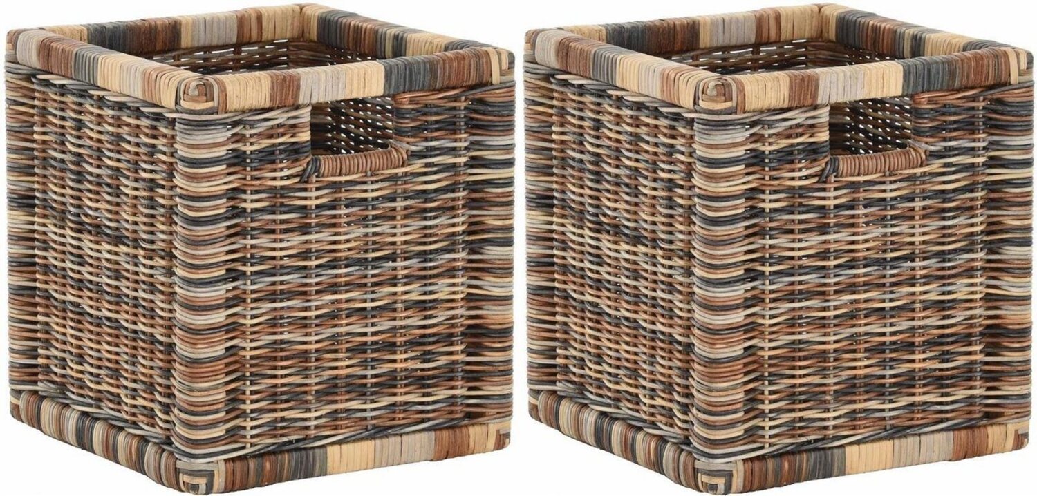 Krines Home Regalkorb Set/2 Regalkorb Aufbewahrungskorb geflochten Rattan (Quadratisch) (2-teiliges Set), Korbset Aufbewahrung Regal Schrankkorb Korb, ca. 28 x 29 x 30 cm Bild 1
