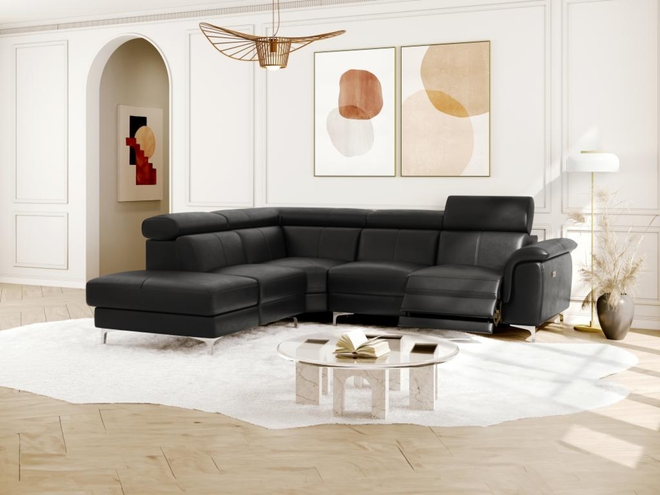 Vente-unique - Relaxsofa Leder Ecksofa elektrisch - Ecke Links - Schwarz - SITIA Bild 1