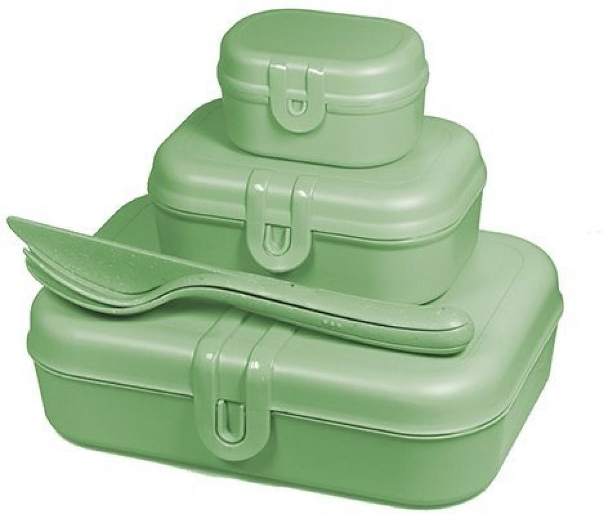 Koziol Lunchbox-Set + Besteck-Set Pascal Ready, Brotdose, Kunststoff-Holz-Mix, Nature Leaf Green, 7168703 Bild 1