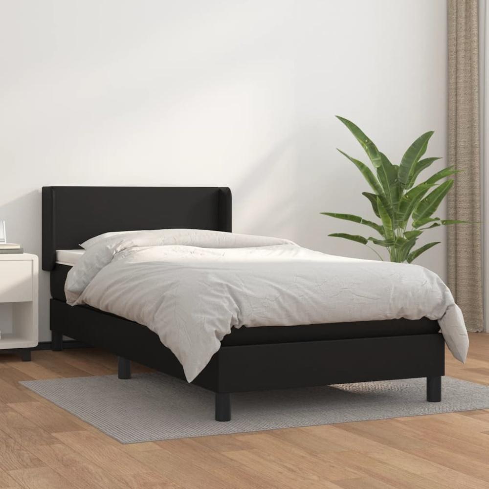 vidaXL Boxspringbett mit Matratze Schwarz 80x200 cm Kunstleder, Härtegrad: H2 [3130625] Bild 1