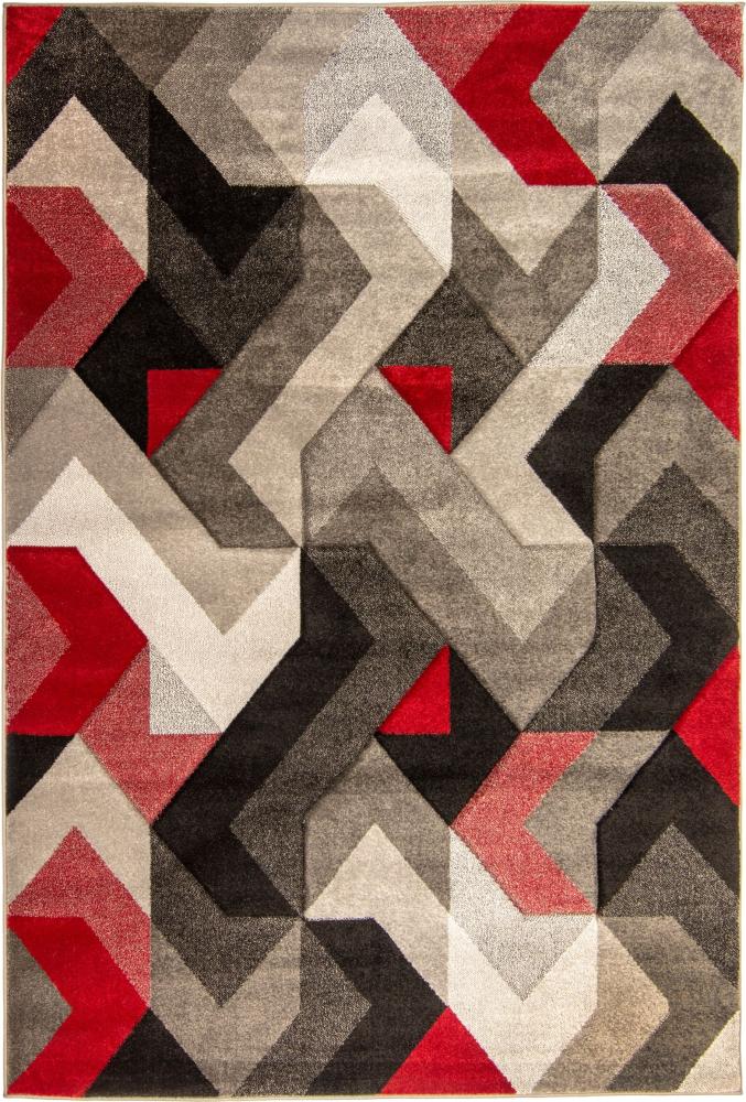 Kadima Design Langlebiger & Pflegeleichter Teppich "Nidd Ruth", Farbe: Rot-Grau, 120x170 cm Bild 1