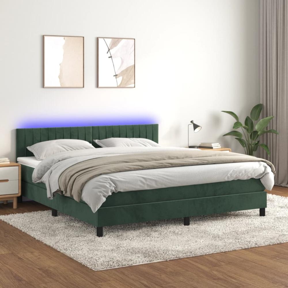 vidaXL Boxspringbett mit Matratze & LED Dunkelgrün 160x200 cm Samt 3134534 Bild 1