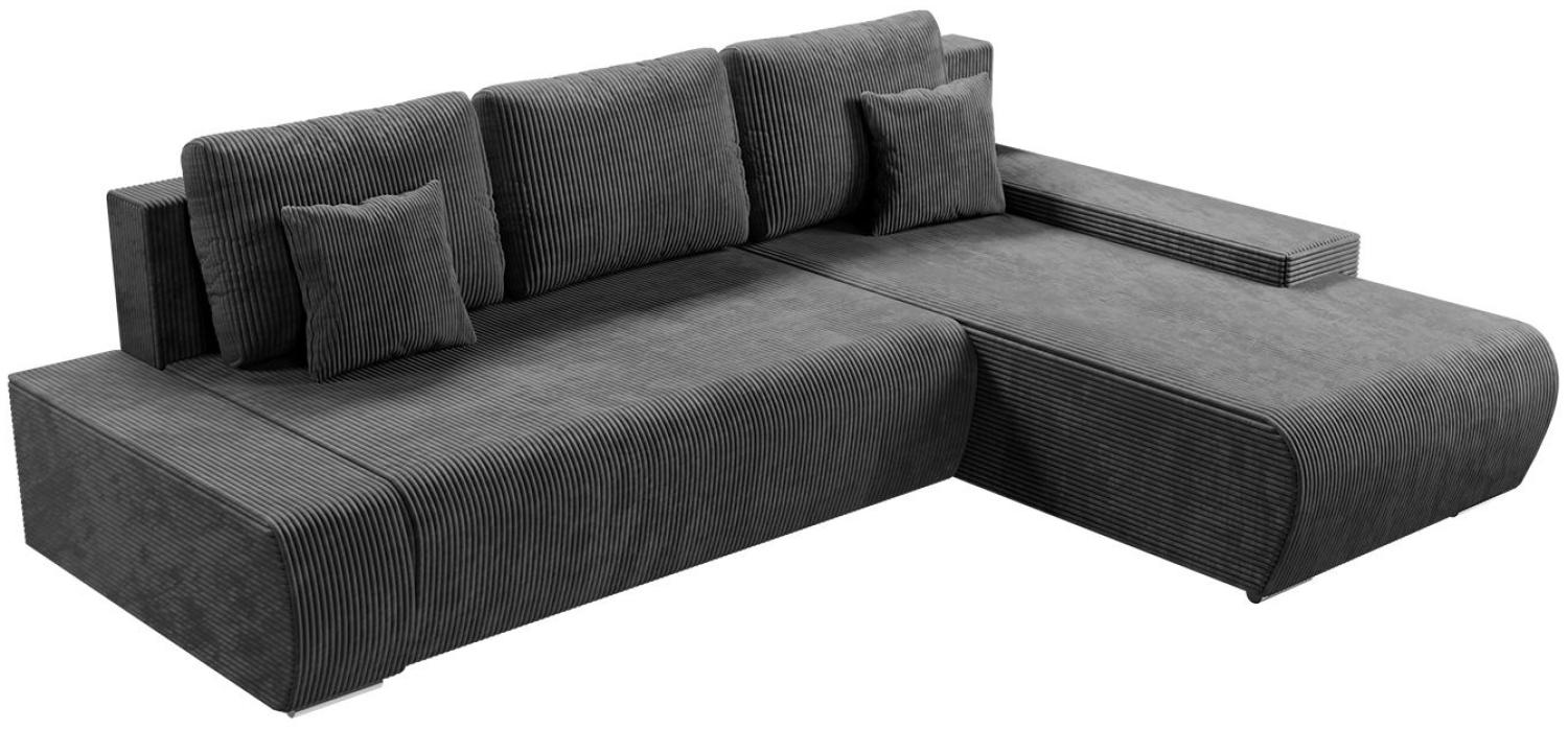 Juskys Sofa Iseo Rechts mit Schlaffunktion - Stoff Couch L Form für Wohnzimmer, bequem, ausziehbar - Schlafsofa Ecksofa Eckcouch Schlafcouch Dunkelgrau Bild 1