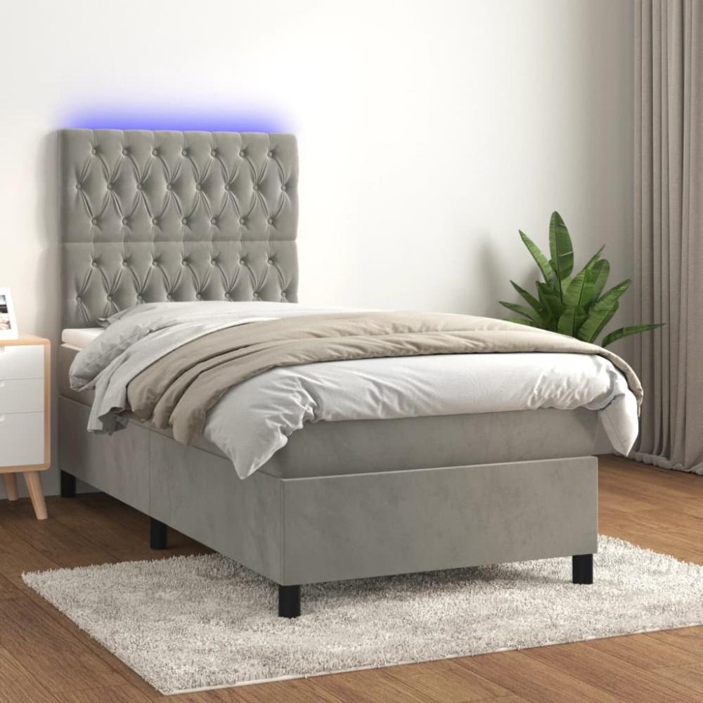 vidaXL Boxspringbett mit Matratze & LED Hellgrau 90x200 cm Samt 3136281 Bild 1