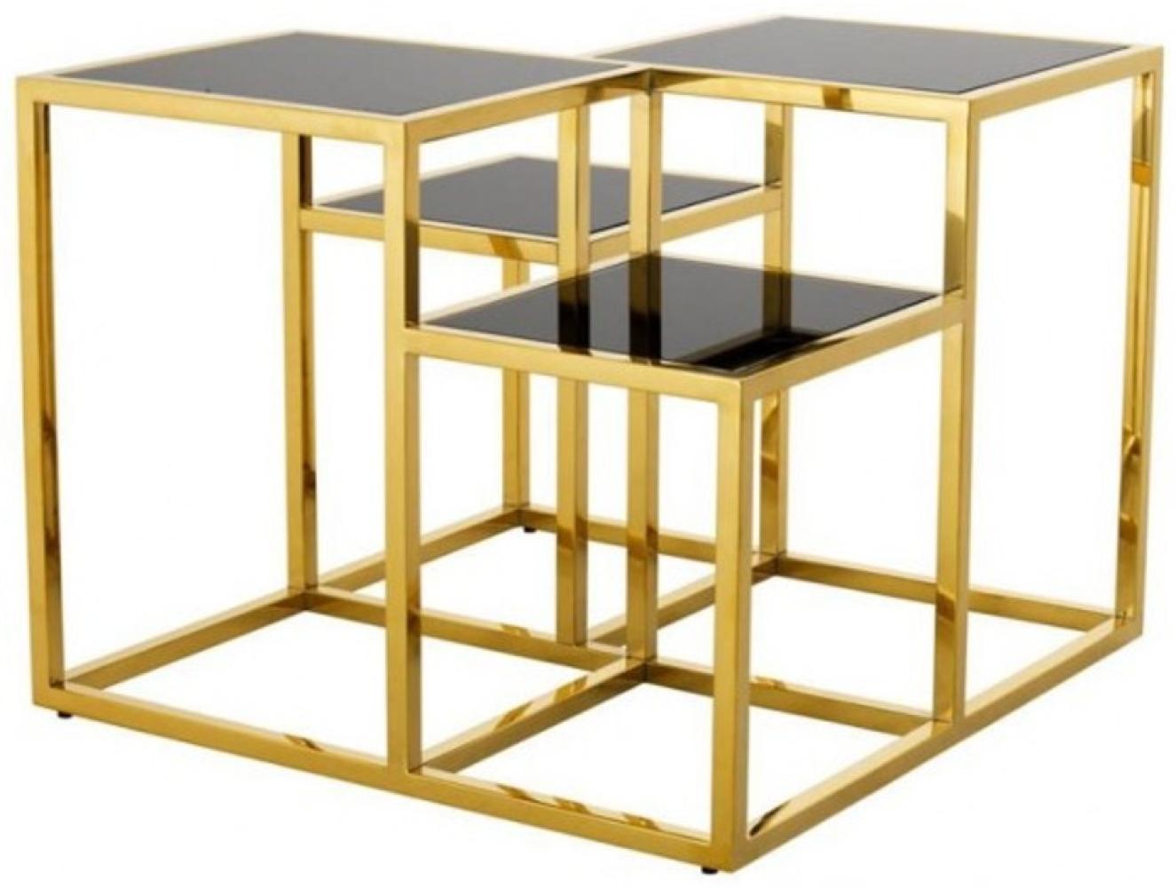 Casa Padrino Luxus Art Deco Designer Beistelltisch Gold mit schwarzem Glas - Luxus Kollektion Bild 1