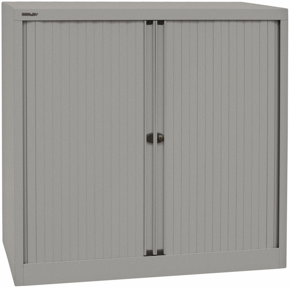 BISLEY Rollladenschrank mit Schloss in silber Metallschrank Rollladen aus Kunststoff abschließbar inkl. 2 Einlegeböden, ET410102S-SL355 Bild 1