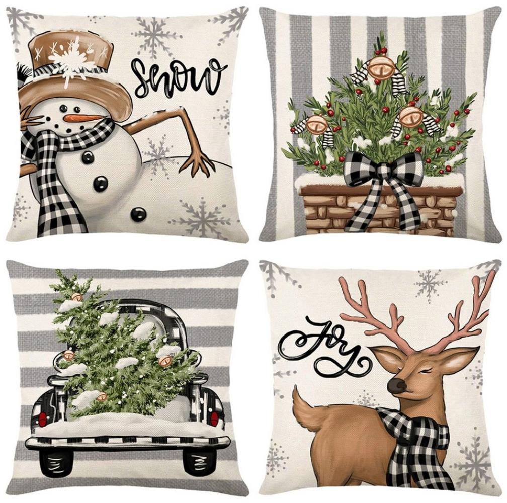 Qelus Kissenbezüge Weihnachten Kissenbezug 4er Set Kissenbezüge 45x45cm Dekokissen Deko, für Sofa Couch Bild 1