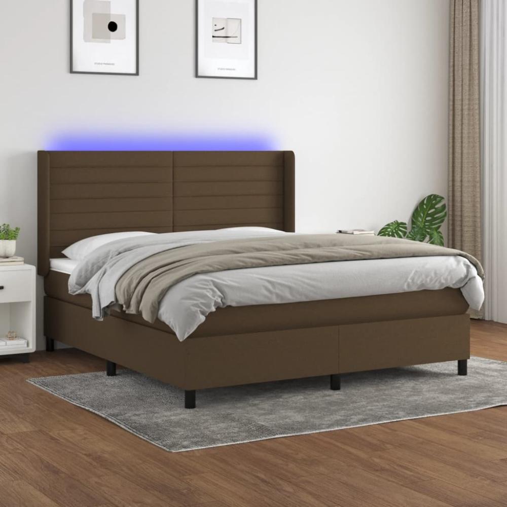 vidaXL Boxspringbett mit Matratze & LED Dunkelbraun 160x200 cm Stoff 3138408 Bild 1