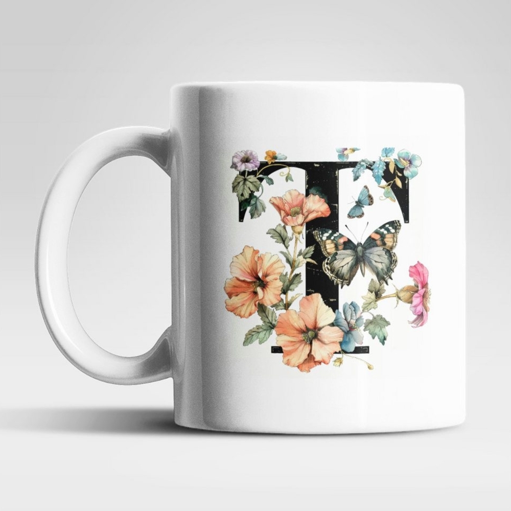 WS-Trend Tasse Name A bis Z Blumen Schmetterlinge Kaffeetasse Teetasse Geschenkidee, Keramik Bild 1