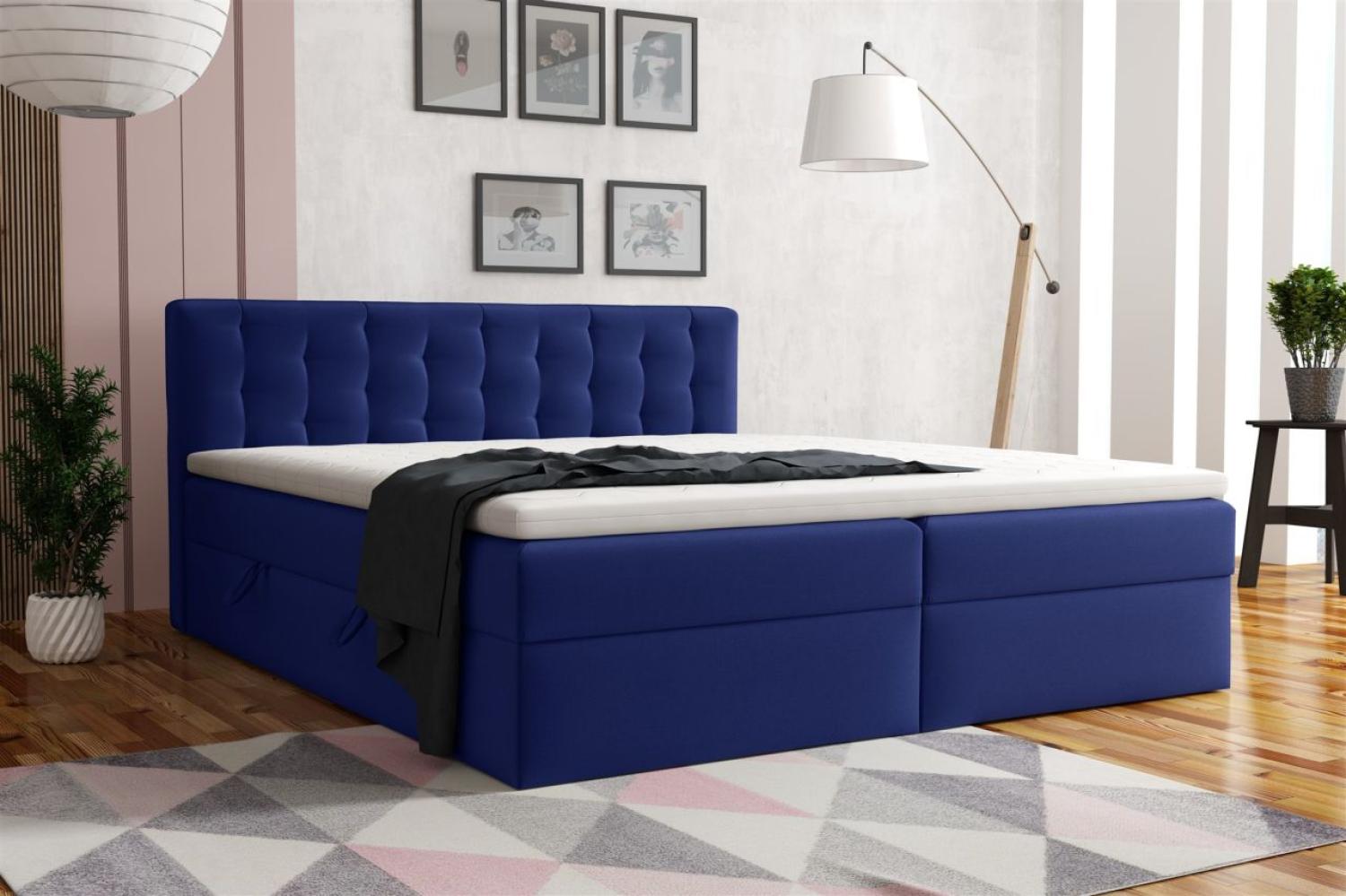 Boxspringbett Schlafzimmerbett DIAGO 160x200cm Stoff Fresh Blau Bild 1