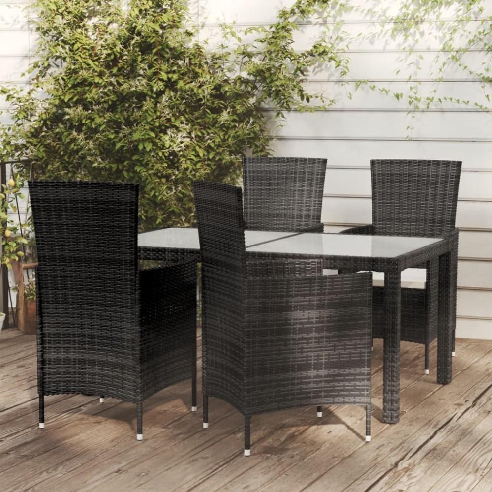 vidaXL 5-tlg. Garten-Essgruppe mit Kissen Poly Rattan Schwarz 3094827 Bild 1