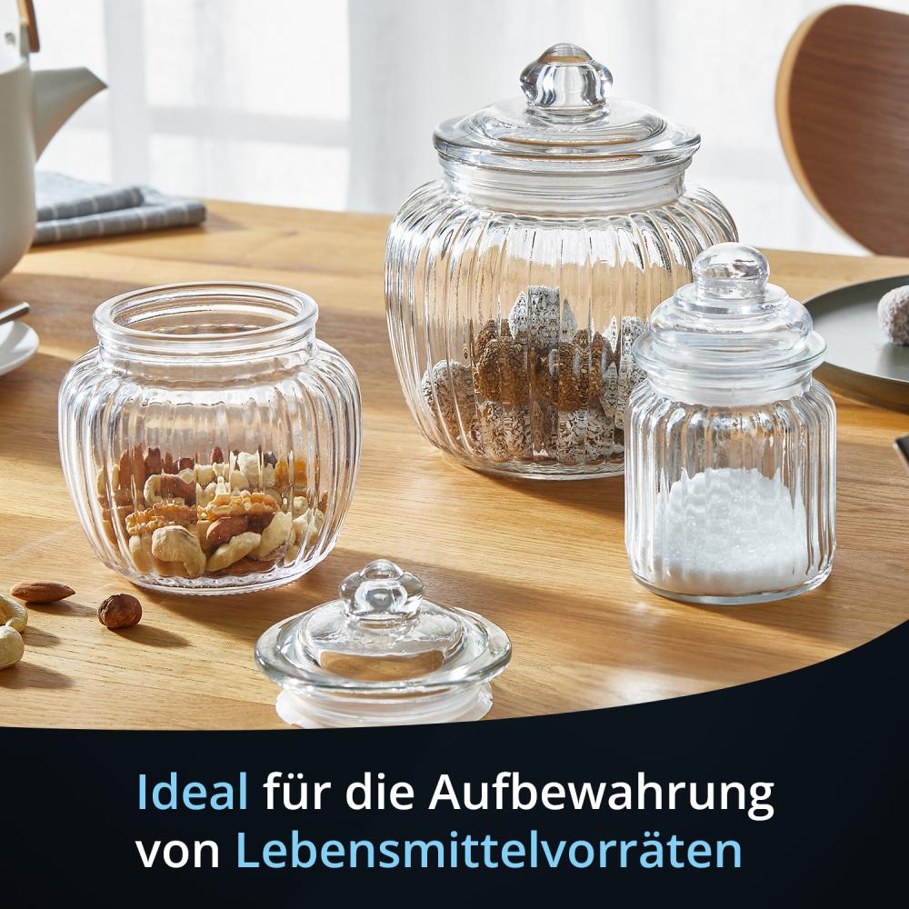 KHG Bonbonglas 18 cm Höhe, Kapazität 3 Liter, mit Deckel, Candy Bar Glas luftdicht, Vorratsglas Süßigkeiten, Bonbons & Cookies, Küchenglas geriffelt mit Knopfgriff Bild 1