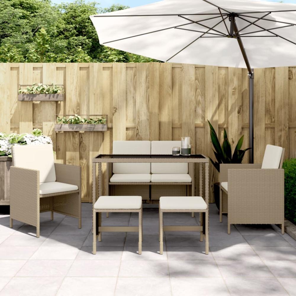 vidaXL 6-tlg. Garten-Essgruppe mit Kissen Beige Poly Rattan 363399 Bild 1