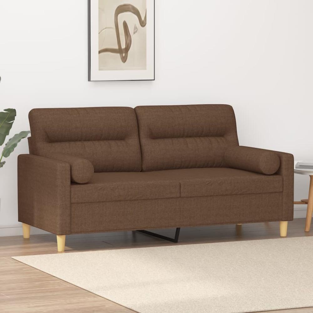 vidaXL 2-Sitzer-Sofa mit Zierkissen Braun 140 cm Stoff Bild 1