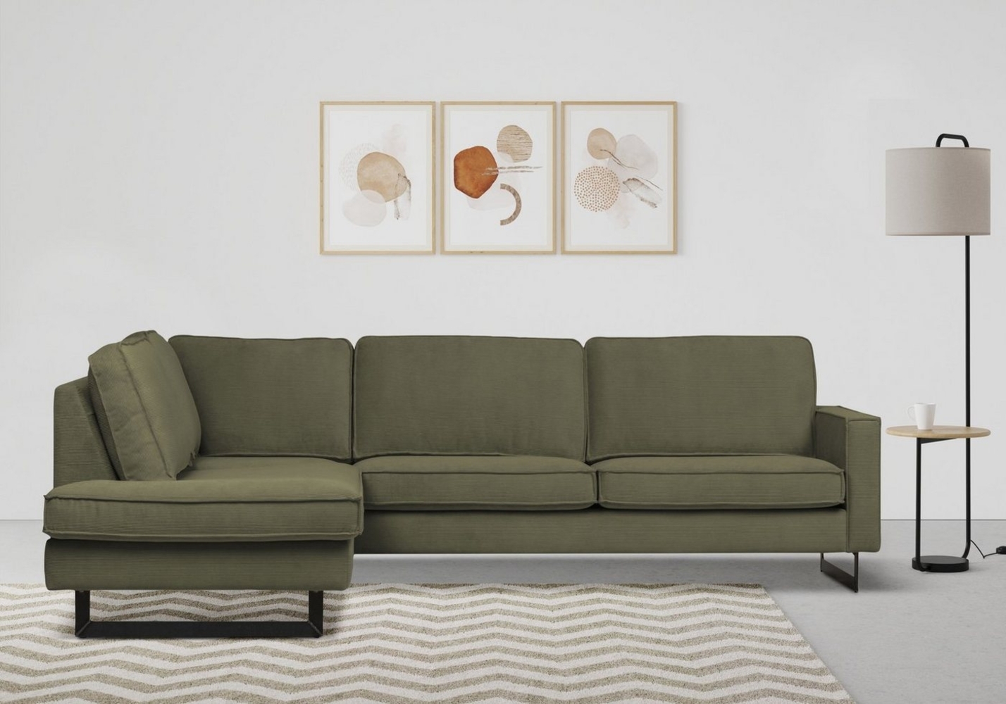 Places of Style Ecksofa Pinto, 290 cm, Ottomane links / rechts, Cord, Feincord, Luxus-Microfaser Leder und Chenille Bild 1