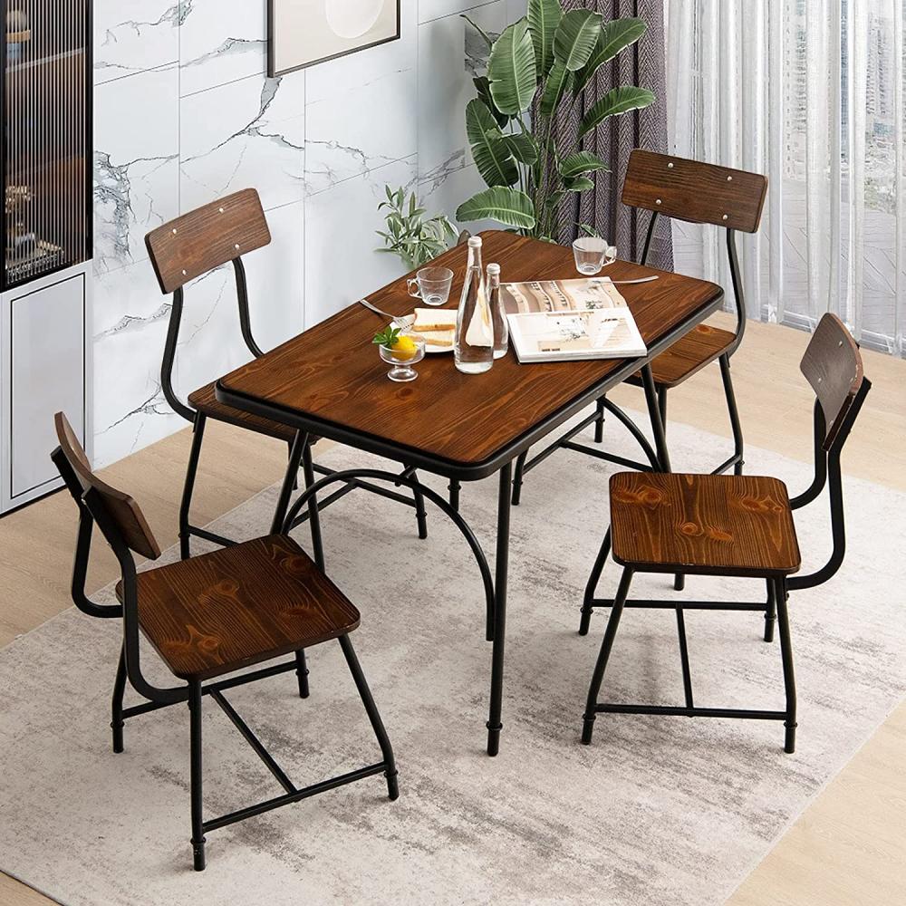 COSTWAY Essgruppe mit 4 Stühlen, Esszimmergruppe für 4 Personen, 4er Set Esszimmerstühle mit rechteckiger Esstisch, Bartisch- und Barhocker-Set für Küche, Essecke, Restaurant Bild 1