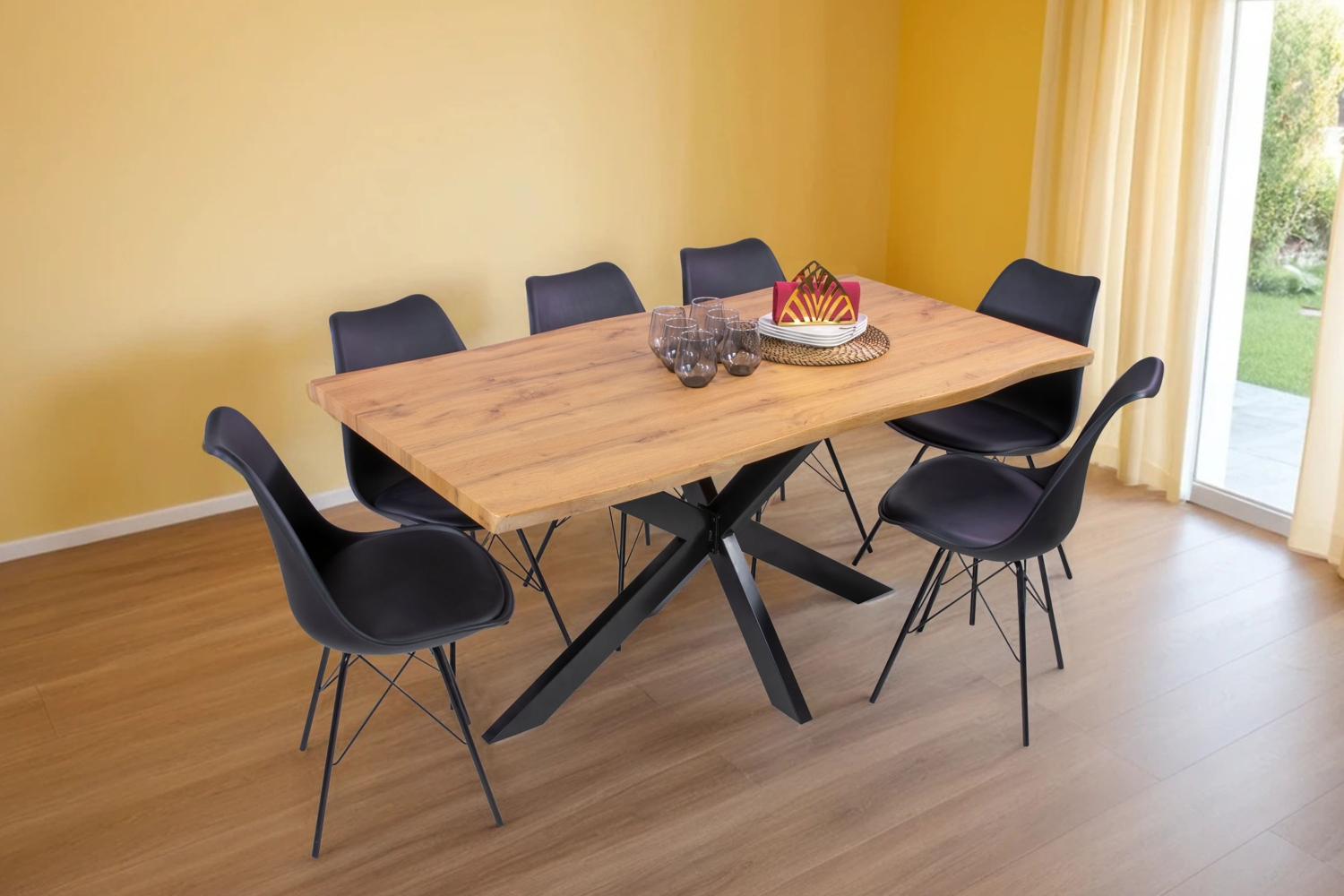 Esstisch Baumkante Holz-Optik Wildeiche 160 x 85 Spider-Gestell schwarz JOSY 142463963 Bild 1