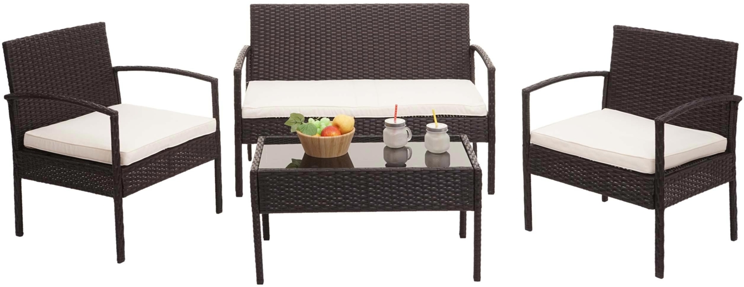 Poly-Rattan Garnitur HWC-F56, Balkon-/Garten-/Lounge-Set Sitzgruppe ~ braun, Kissen creme Bild 1