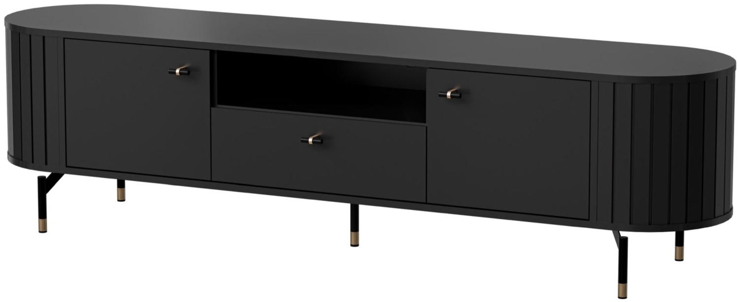 Selsey 'Zante' TV-Schrank 2-türig, geriffelt mit Schublade, schwarz, 49 x 180,1 x 40 cm Bild 1