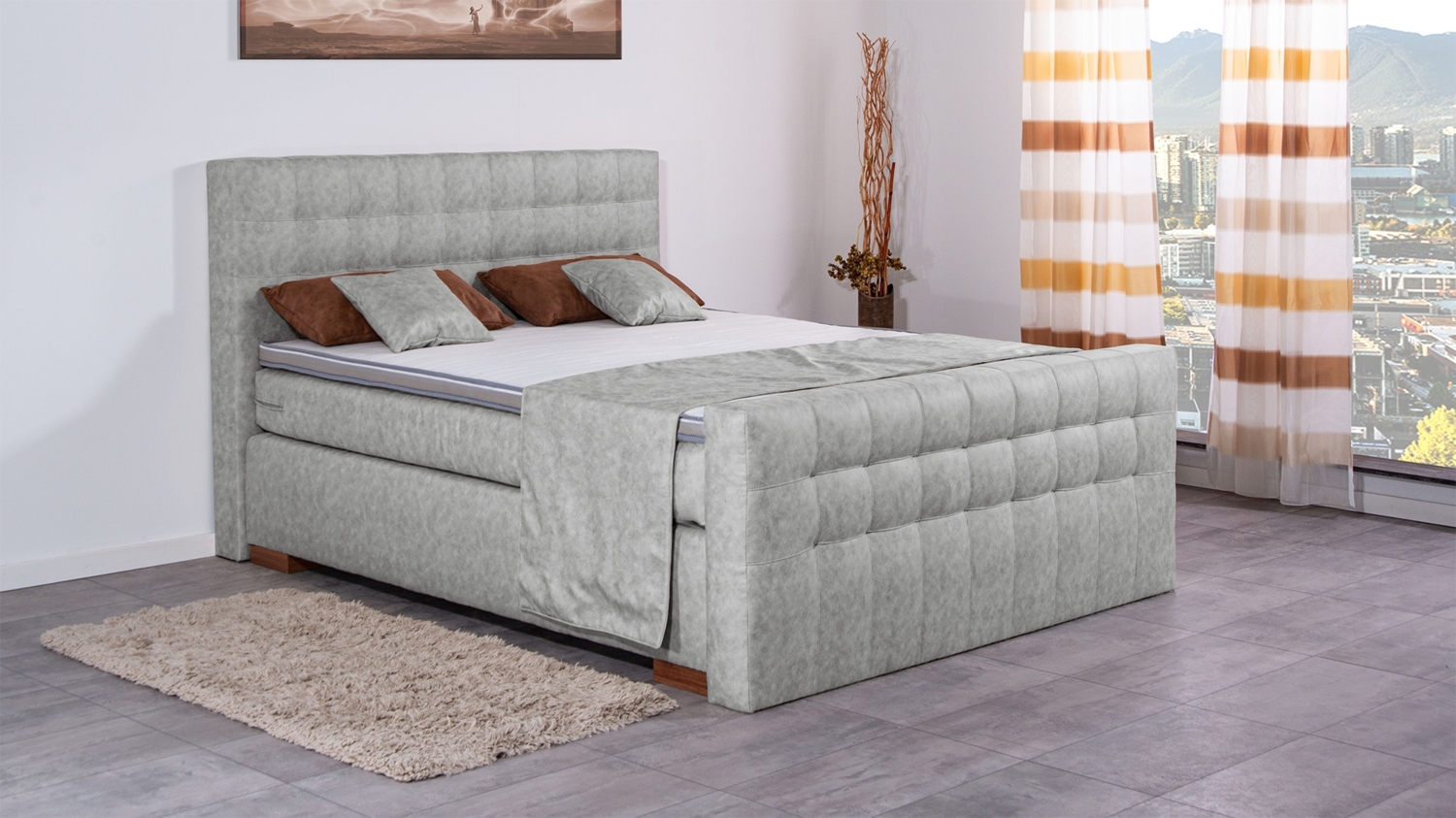 Meisterbetten Boxspringbett Luis 180x200 in MS-Silver Grey, Matratzenbezug Nano, Komfortschaum-Topper Bild 1