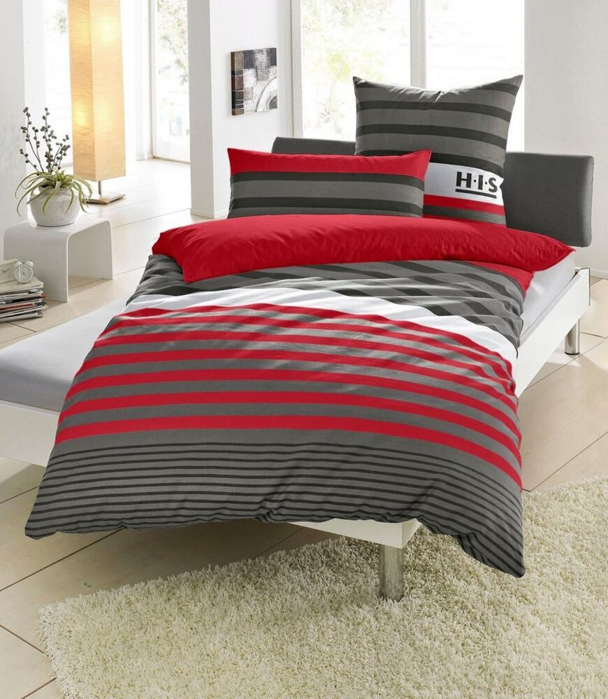 H.I.S Bettwäsche Majoran, Polycotton recycelt, 3 teilig, gestreifte Bettwäsche in verschiedenen Qualitäten Bild 1
