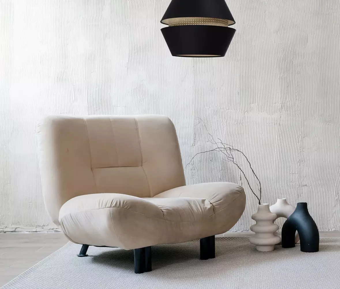 BPS Koncept 0SE0-009 Hängeleuchte SENSEI Satin auf PVC-Kunststoff schwarz, beige 1xE27 60W H:117cm Ø50cm dimmbar Bild 1