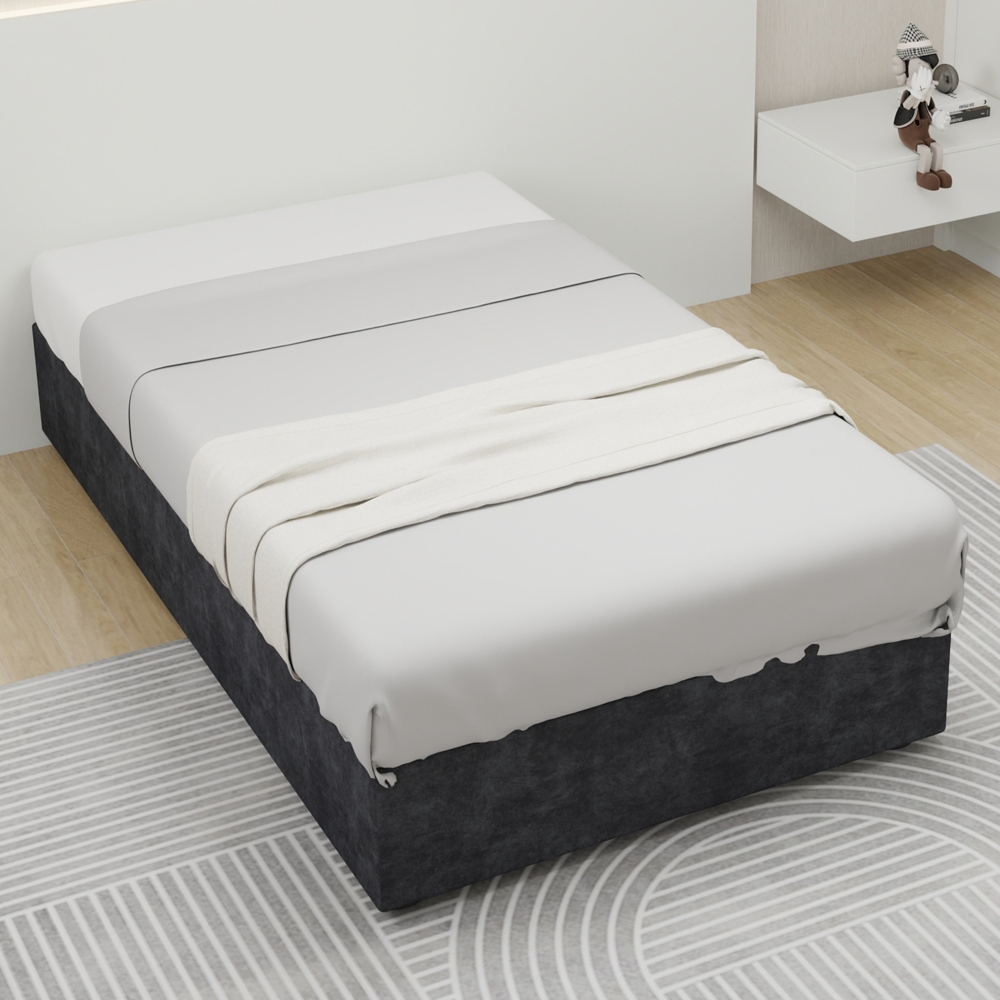 Bettgestell 90x200cm mit Gaslift,gepolstertes Kopfteil in Cartoon-Form,Grau,Stoff/Metall Bild 1