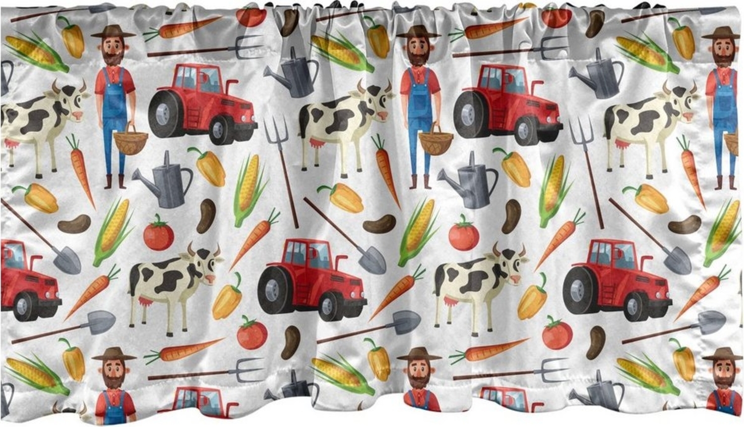 Abakuhaus Scheibengardine Vorhang Volant für Küche Schlafzimmer Dekor mit Stangentasche, Microfaser, Bauernhof Gärtner Landwirtschaft Traktor Bild 1