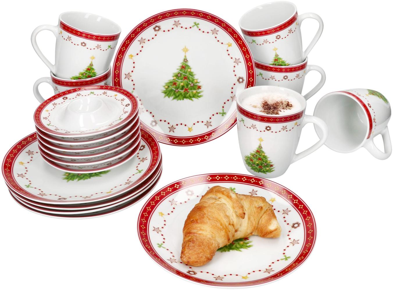 18tlg Frühstücksset Weihnachtstraum Porzellan 6 Pers. Teller Becher Eierbecher Bild 1