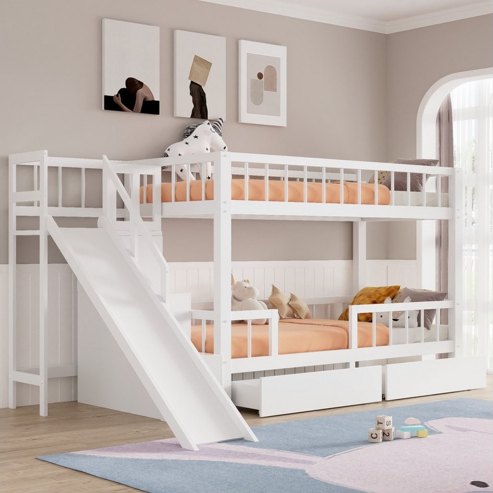 Flieks Etagenbett, Kinderbett Etagenbett mit 2 Schubladen, Rutsche und Treppe 90x200 cm Bild 1