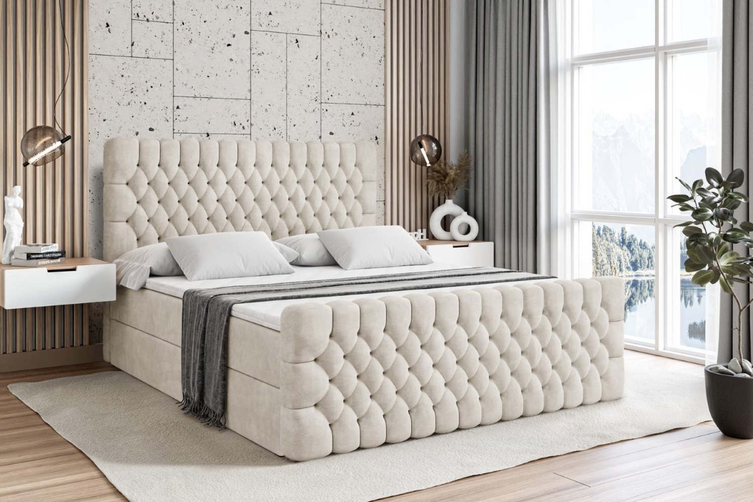 ALTDECOR Boxbett SERENE-Z (Multipocket-Matratze H4, H3 Matratze Bonellfederung, Topper, Kopfteil), Doppelbett mit Fußteil Bild 1