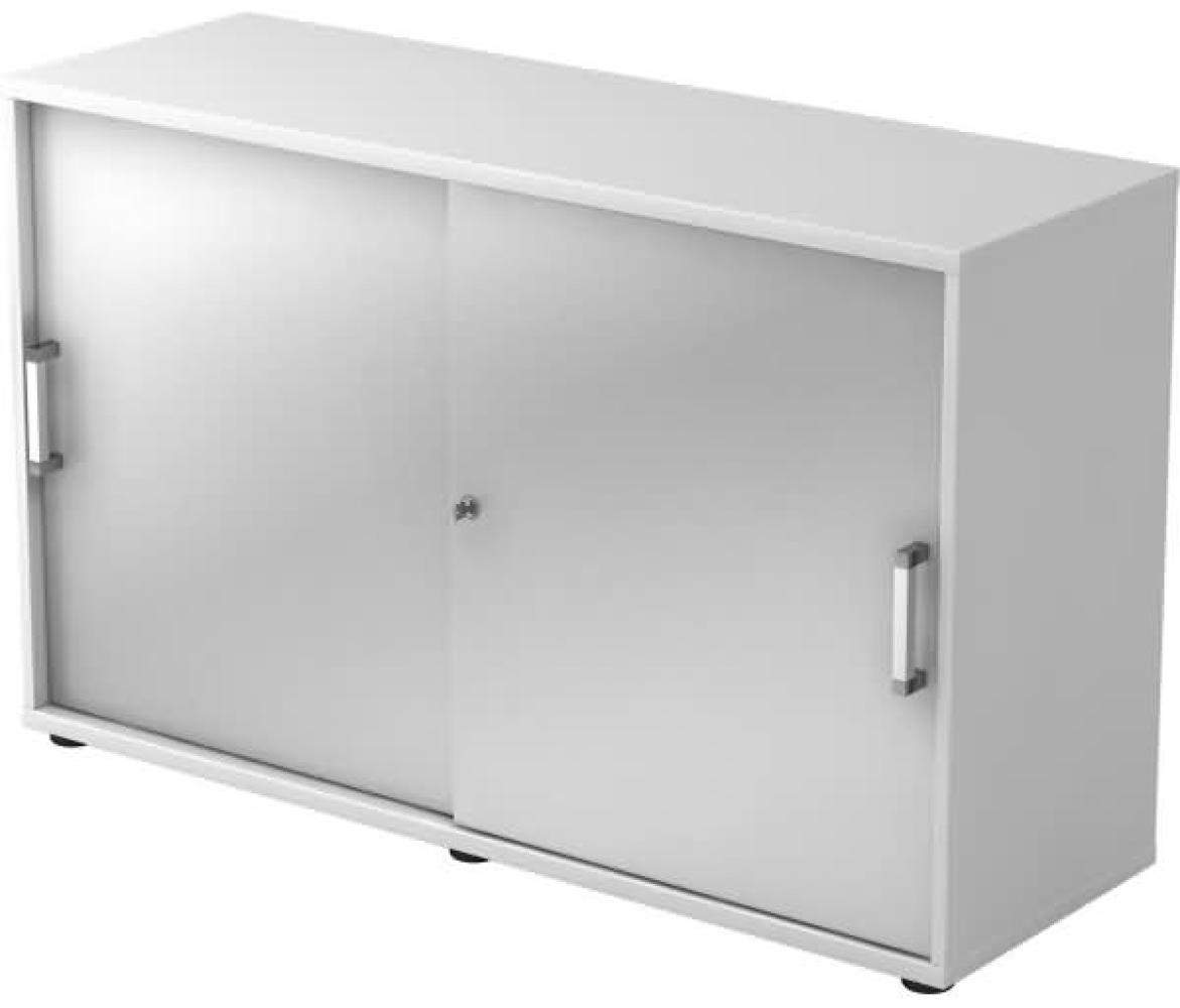 Schiebetürschrank 2 Ordnerhöhen, 120cm CE Weiß / Silber Bild 1