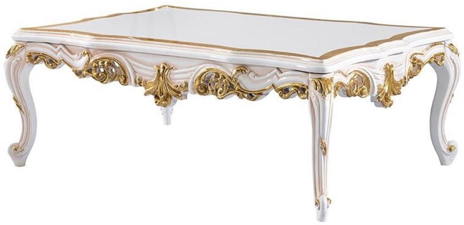 Casa Padrino Luxus Barock Couchtisch Weiß / Beige / Gold - Prunkvoller Wohnzimmertisch im Barockstil - Barockstil Wohnzimmer Möbel - Barock Möbel - Barock Einrichtung - Luxus Möbel im Barockstil Bild 1