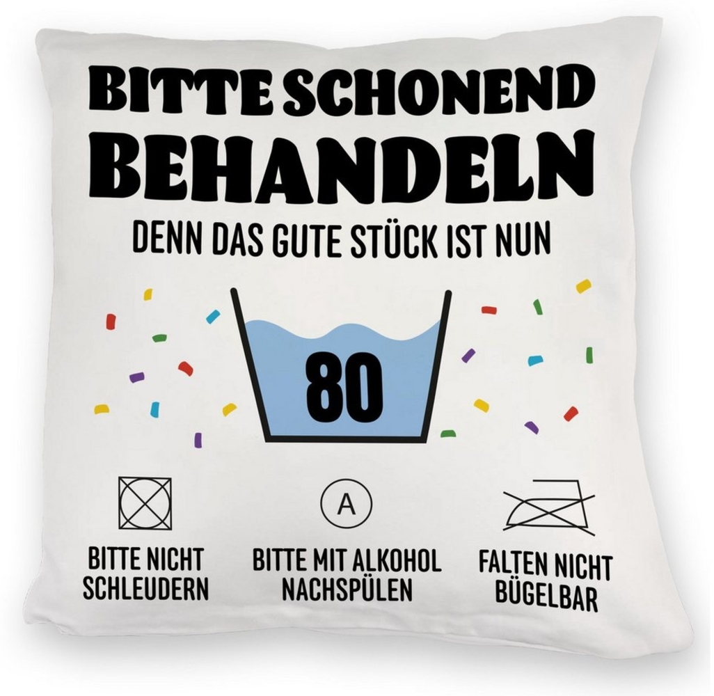 speecheese Dekokissen Bitte schonend behandeln - 80. Geburtstag Kuschelkissen Bild 1