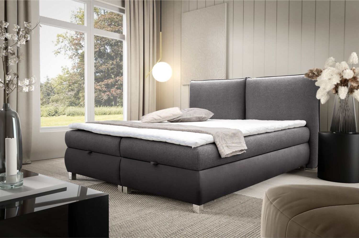 Boxspringbett Schlafzimmerbett VALENTIN 160x200cm Stoff Neve-Vega Anthrazit Bild 1