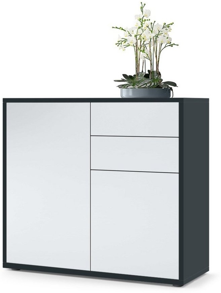 Vladon Sideboard Ben, Kommode mit 2 Türen und 2 Schubladen, Schwarz matt/Weiß matt (79 x 74 x 36 cm) Bild 1