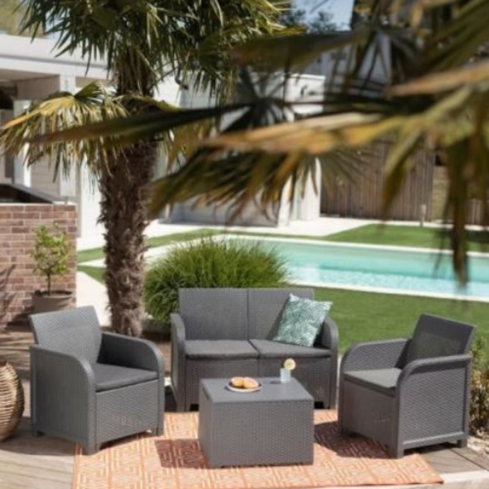 Keter Balkon und Garten Lounge-Set "San-Remo" mit Tisch, dunkelgrau, 2-Sitzer-Sofa, 2 Sessel und Tisch Bild 1